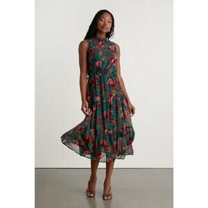 NWT Lulus In My Dreams Teal Multi Floral Print Midi Dress Cruise Resort Size S